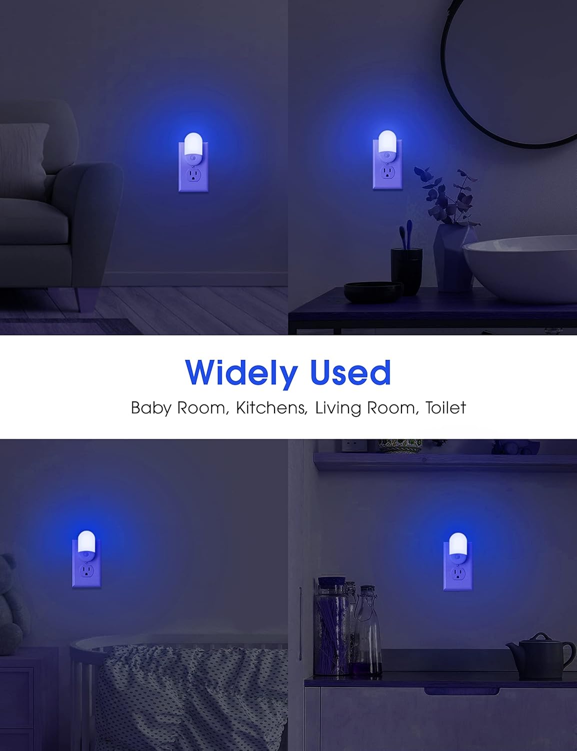 L LOHAS LED Blue Night Light, Night Lights Plug into Wall[2 Pack], 0.6W LED Nightlight, Dusk to Dawn Sensor, 30/60LM Adjustable…