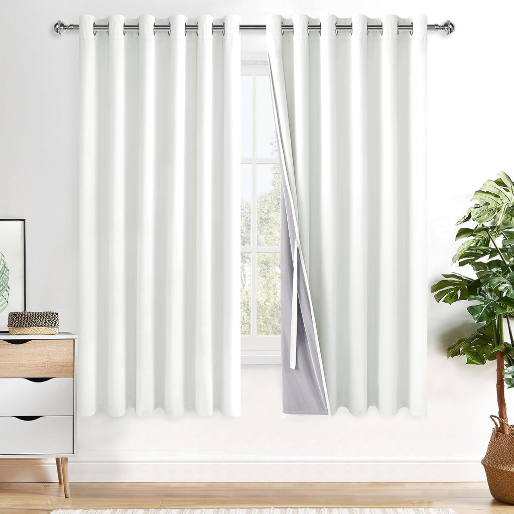 Xwzo 100% Blackout Curtains 63 Inches Length with Tiebacks- Heat and Light Blocking Ring Top Window Drapes with Black Liner Backing for Bed…