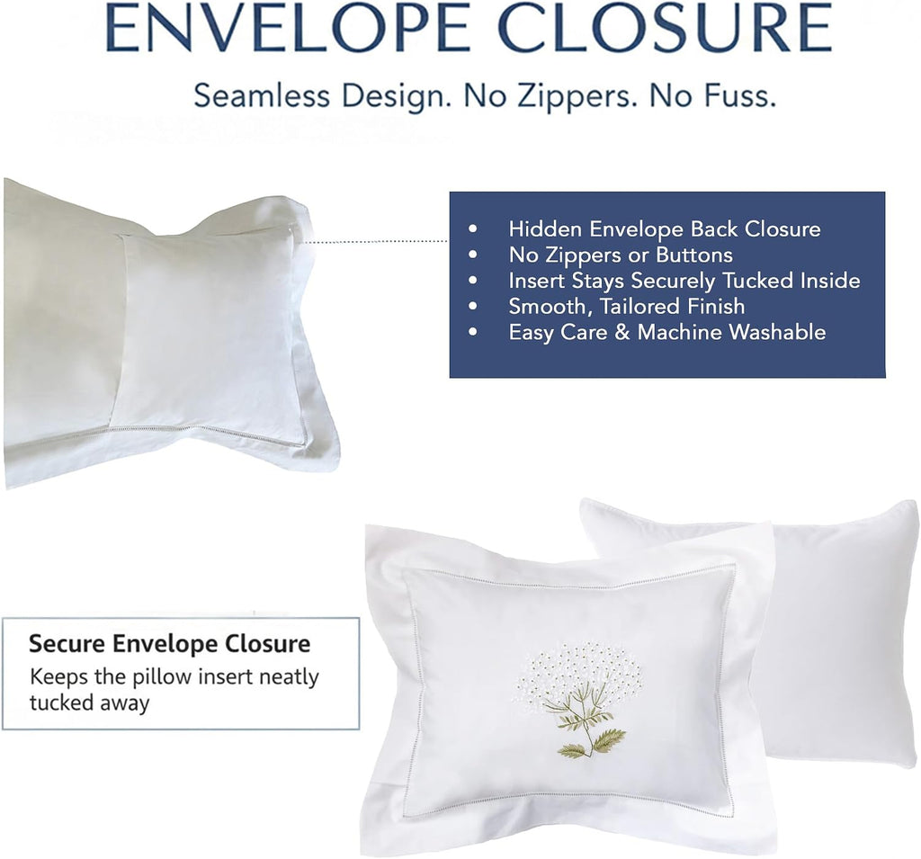 Jacaranda Living Embroidered Boudoir Pillow Cover – Handcrafted Embroidery, Fine Italian Cotton, Decorative Pillow Accent for Bedroom &…