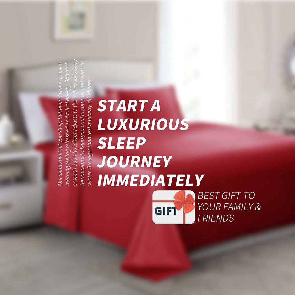 Cobedzy 3 Pcs Red Satin Sheets Twin Size Silky Satin Bedding Sheets Set with 1 Deep Pocket Fitted Sheet, 1 Flat Sheet, 1 Pillowcase 3 Pcs 1…