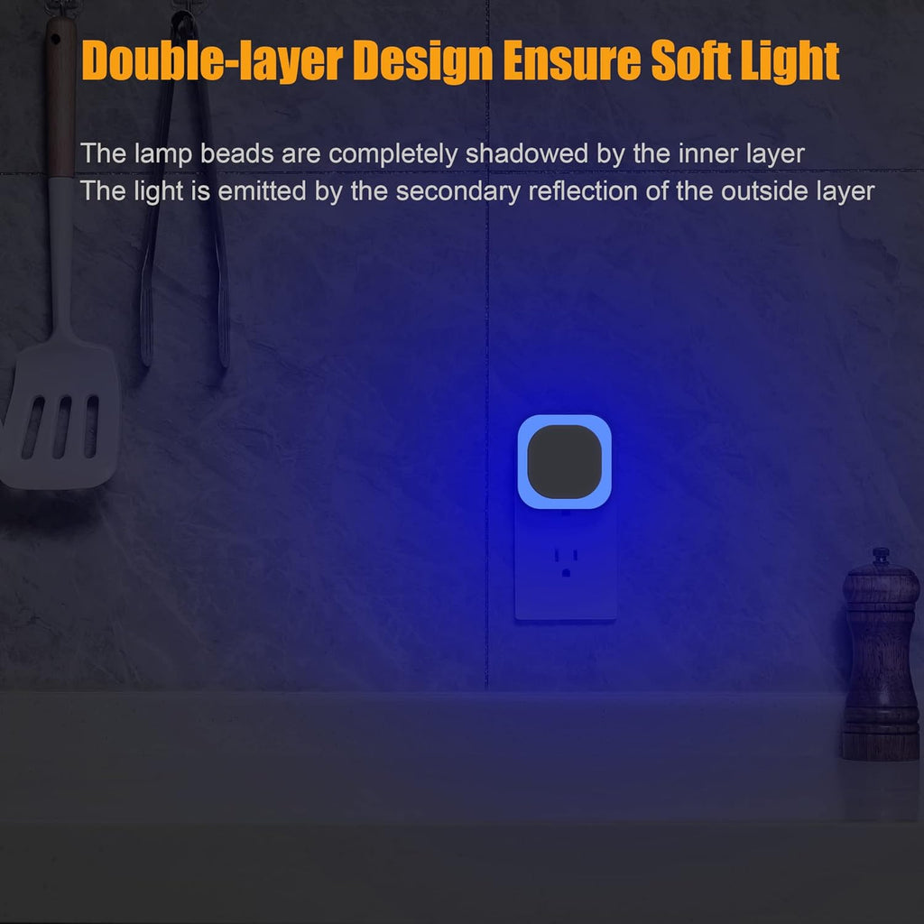 YUNLEX 2 Pack Plug in Dimmable Night Light, Blue Nightlight, Auto Dusk to Dawn Sensor, LED Night Light, Soft Glow, Diffused Light for…