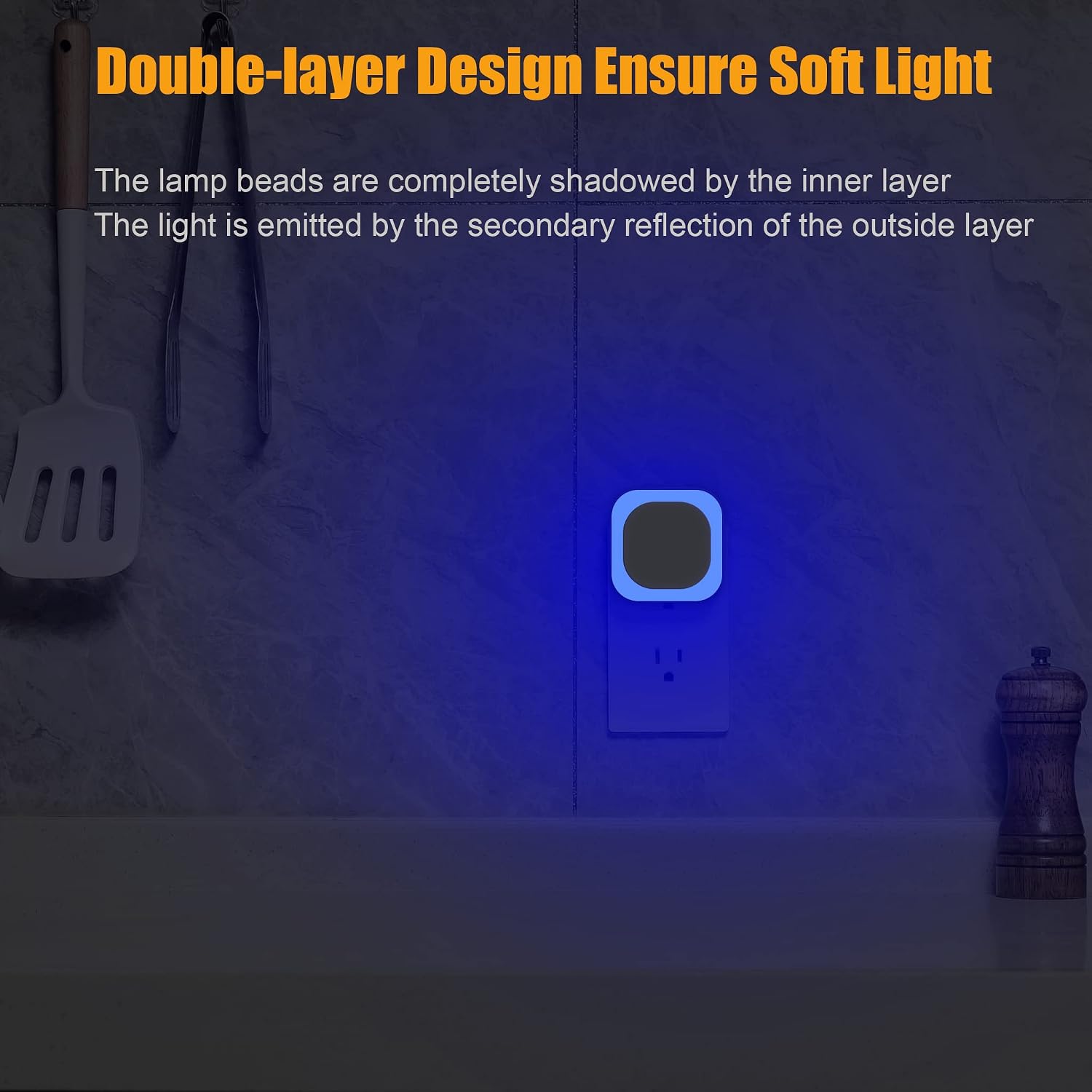YUNLEX 6 Pack Plug in Blue Night Light, Dusk to Dawn Sensor, LED Nightlight for Mood Lighting, Glare-Free Reflected Light, Dimmable, Auto…
