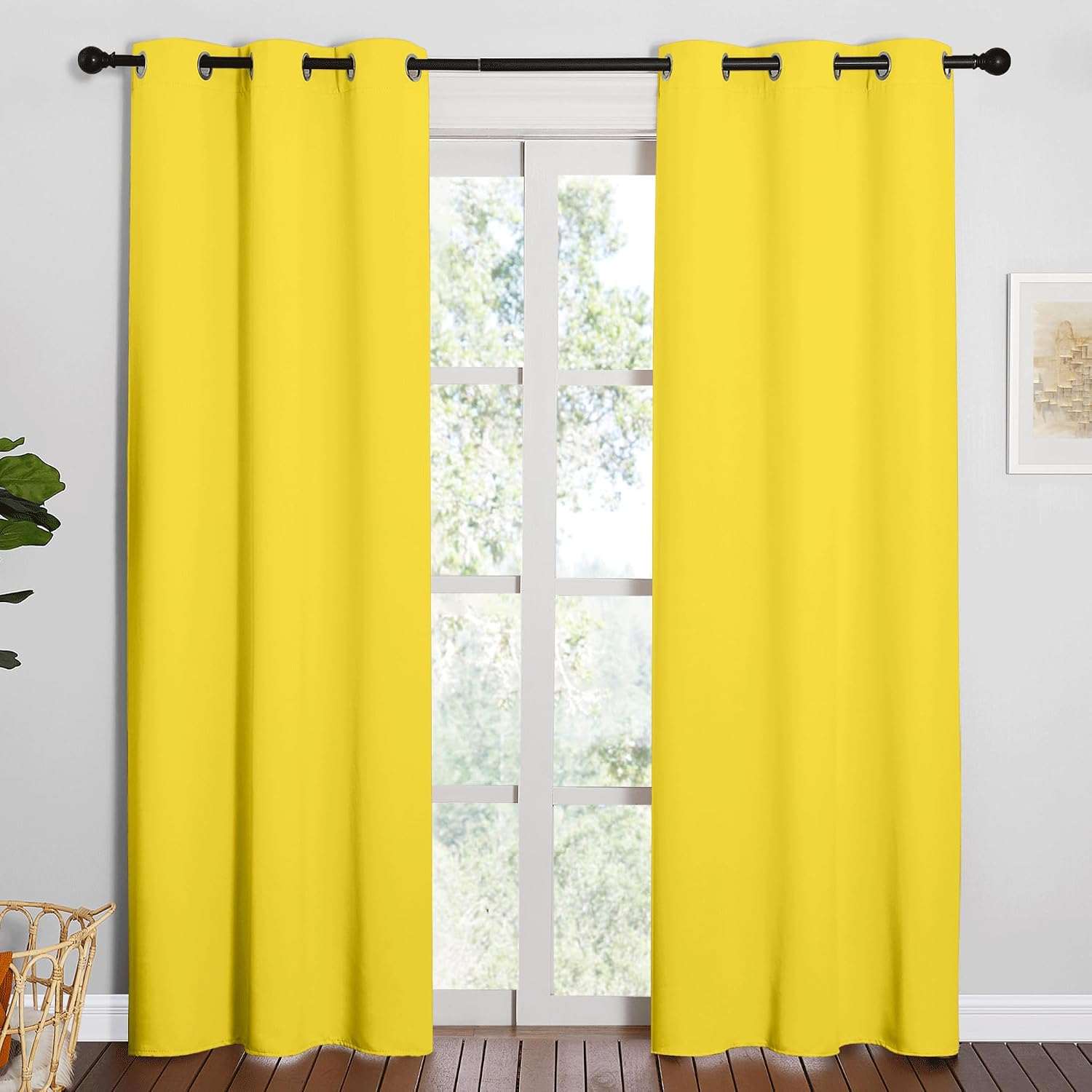 NICETOWN 84 inches Curtains for Office and Theater, Thermal Insulated Solid Grommet Drapes for Living Room (Bright Yellow, 1 Pair, 42…