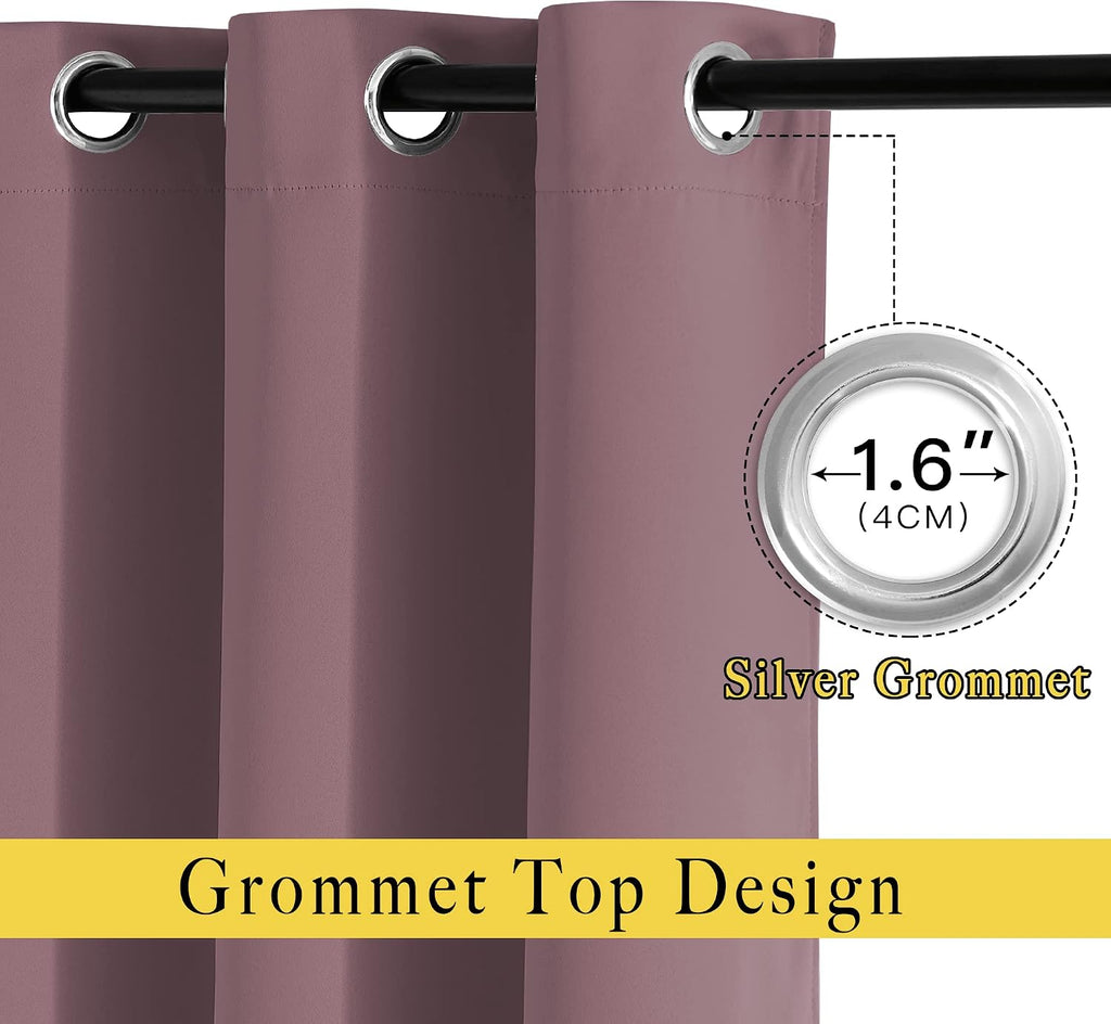Nicetown Bedroom Curtains 63 inch Length 2 Panels - Grommet Top Blackout Room Darkening Sound Reduction Cold & Heat Reducing Privacy Therma…