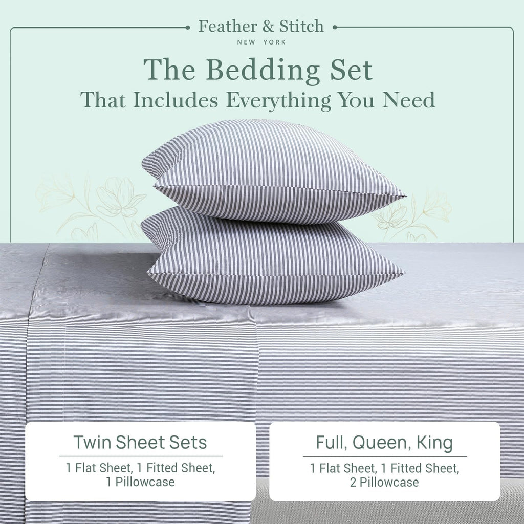Featherstitchnewyork Feather & Stitch Softest 100% Cotton Sheets, 300 Thread Count Percale Weave Bedding, 16" Deep Pocket, Cooling Sheets,…