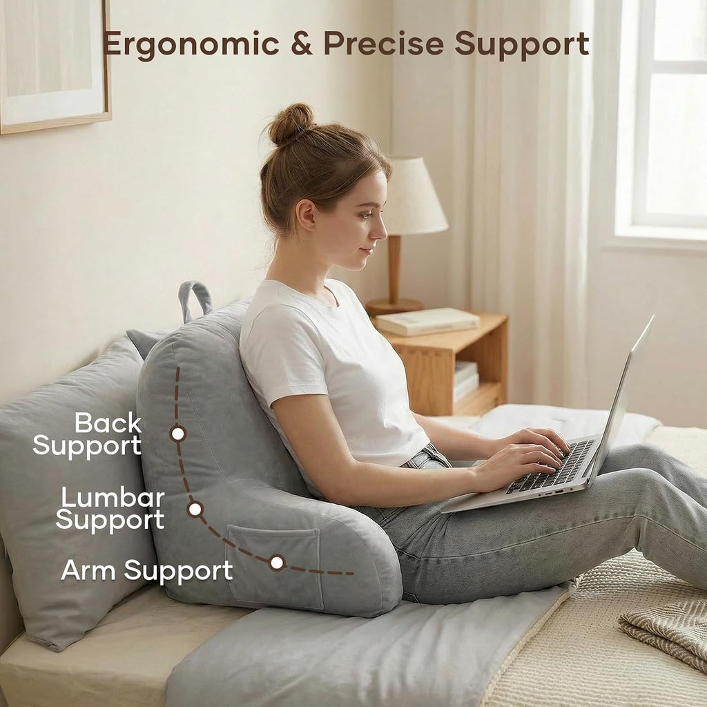 NOONTIDE Reading Pillow for Sitting up in Bed and Couch, Large Back Pillow for Adult & Teens with Soft Adjustable Neck Roll Backrest…