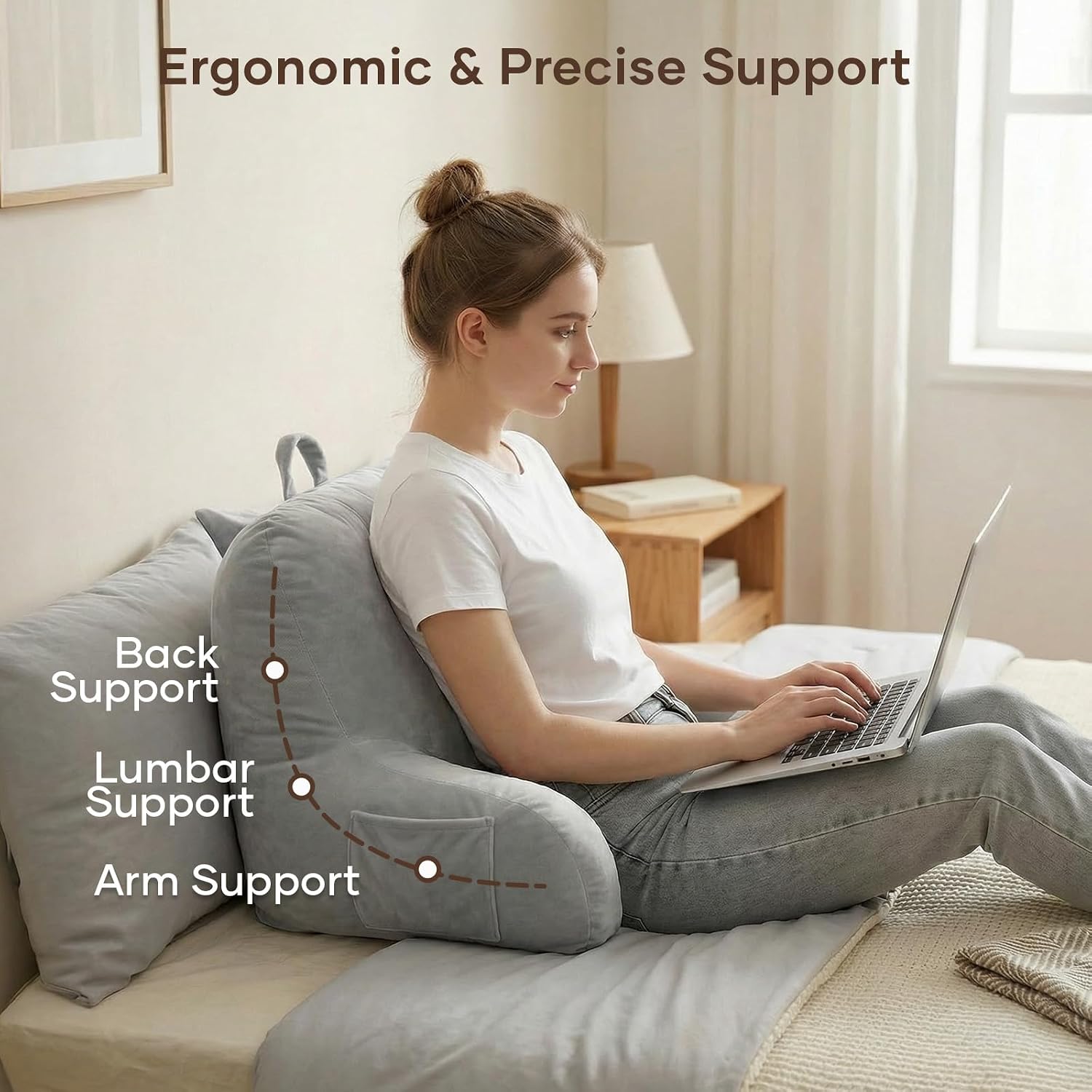 NOONTIDE Reading Pillow for Sitting up in Bed and Couch, Large Back Pillow for Adult & Teens with Soft Adjustable Neck Roll Backrest…
