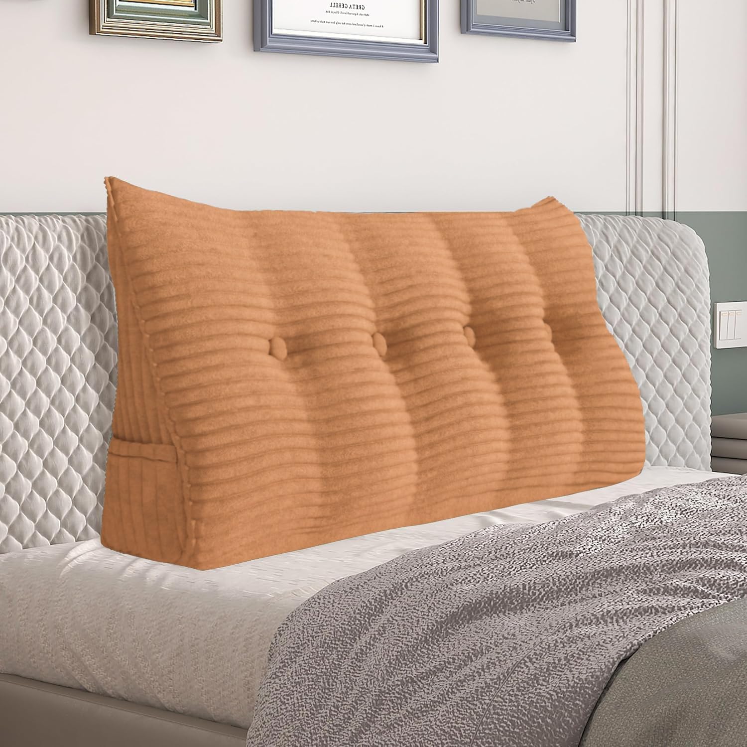 Daneey Headboard Pillow Full, Triangular Wedge Headboard Pillow with Soft Corduroy Fabric, Wedge Bed Backrest Pillow for Sitting Up, Readin…