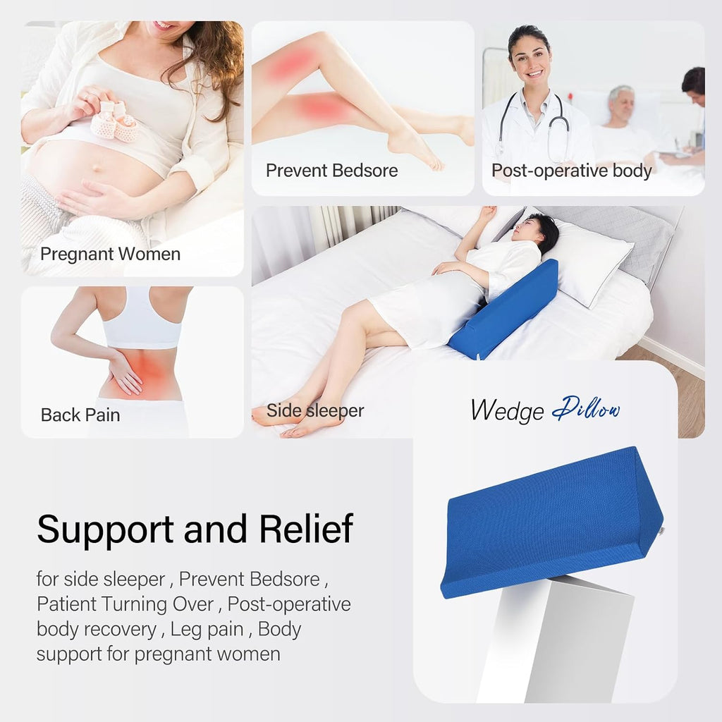 Fanwer 24in Bed Wedge Pillow for Sleeping Body Position Wedges Back Positioning Elevation Pillows Blue Pray Case Pregnancy Bedroom Eevated…