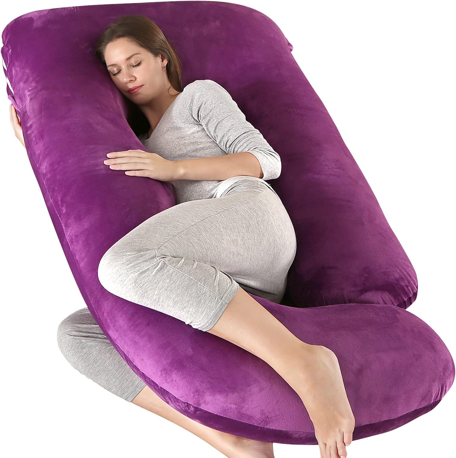 U-Shaped Full Body Pregnancy Pillow for Sleeping – 57" Maternity Pillow with Removable Cover, Support for Back, Legs, Belly & Hips…
