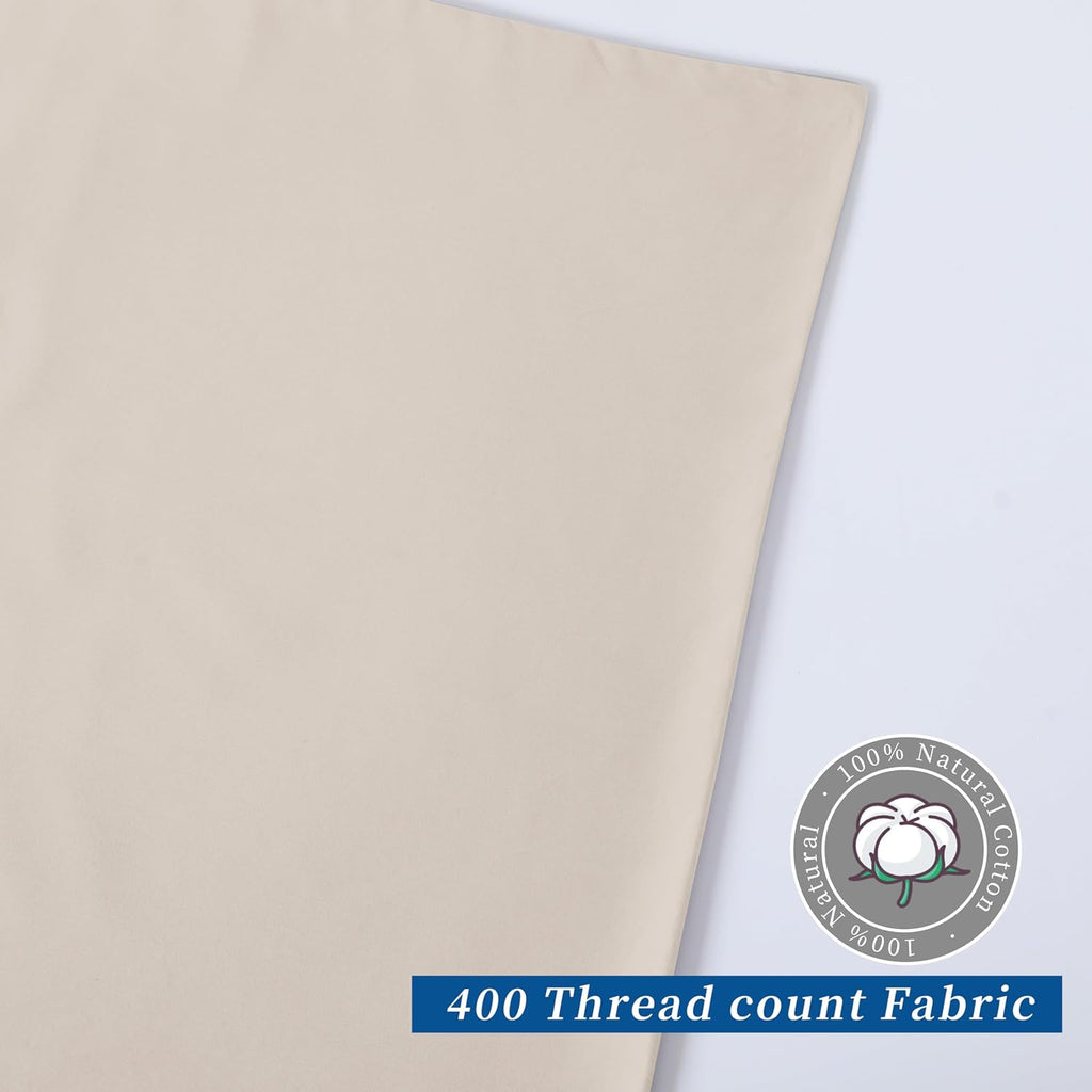 ZaizaiHome Standard Pillow Protector Set of 2, 100% Egyptian Cotton Cases With Zipper, 400 Thread Count Sateen Weave, Light Beige, Standard…
