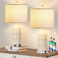 Cinkeda Farmhouse Table Lamps Set of 2, 3-Way Dimmable Touch Lamp for Bedroom Nightstand with USB A+C Ports & AC Outlet, White Vintage…