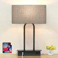 16.1'' 3-Way Dimmable Touch Control Table Lamp with USB Ports and AC Power Outlet Modern Bedside Nightstand Lamp Fabric Shade and Metal…