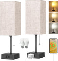 Table Lamp for Bedroom set of 2,3-Color Bedside Lamps with Pull Chain Table Lamps for Nightstand with AC Outlets, Night Light Lamps with 2…