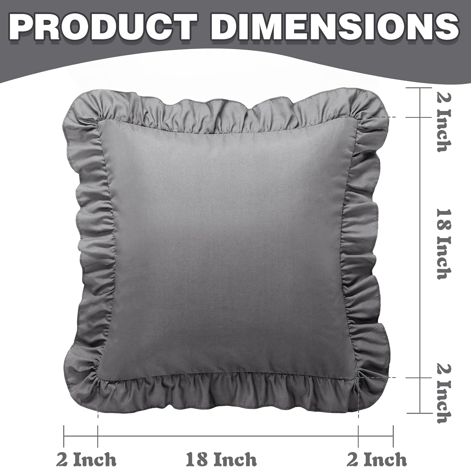KKJIAF Ruffle Pillow Cases 18x18 Inches, Grey Square Ruffled Pillow Covers Set of 2, Microfiber Wrinkle Resistant Pillow Shams with…