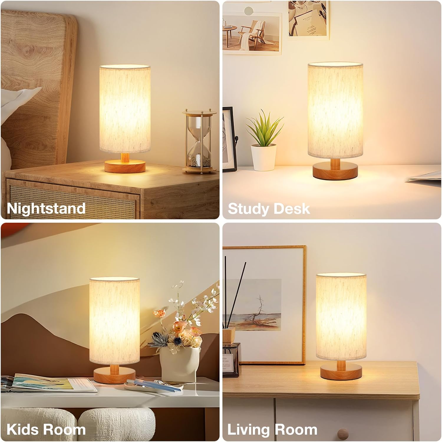 Fenmzee Small Table Lamp for Bedroom - Inline Control, Bedside Lamp with 3000K A15 LED Blub, Easy Assembly (Cream Shade - Walnut Base, 9"…