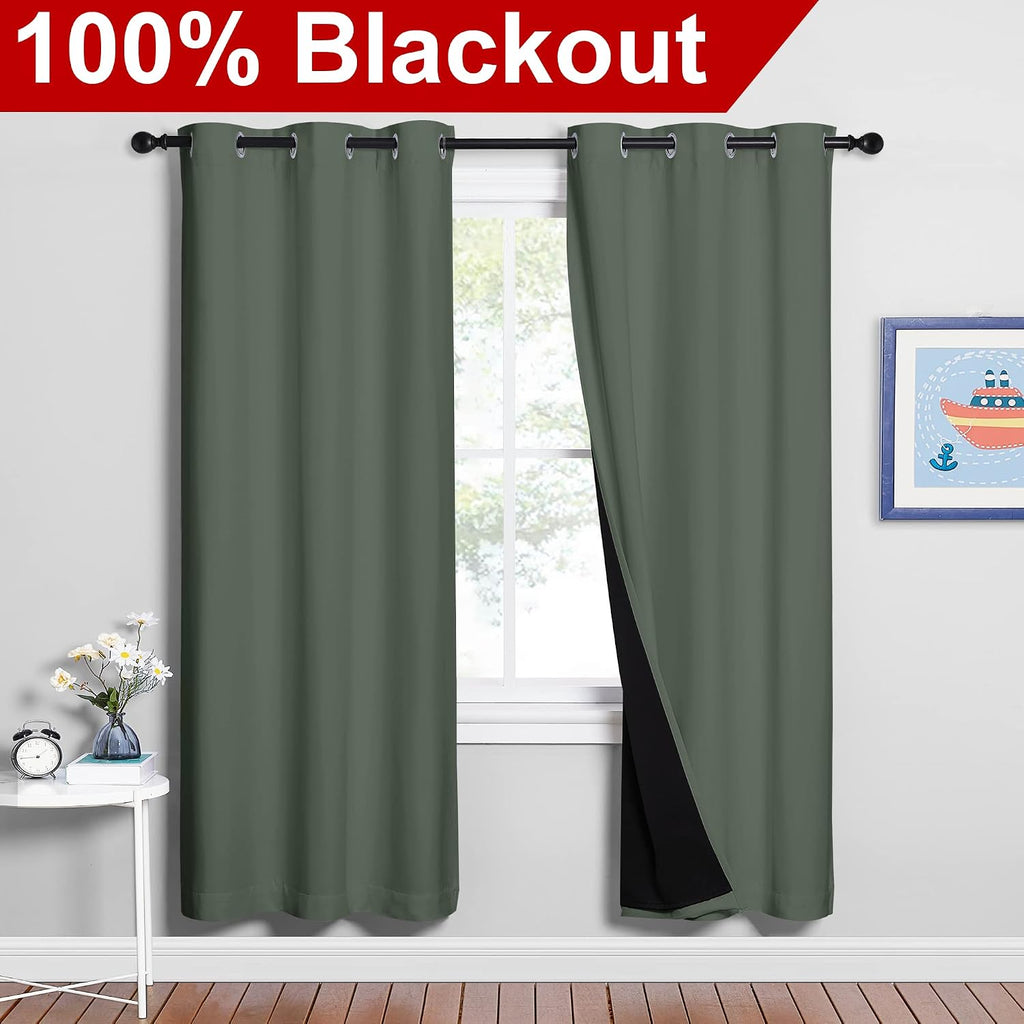 Nicetown 100% Blackout Window Curtain Panels, Full Light Blocking Drapes with Black Liner for Nursery, 72-inch Drop Thermal Insulated Drape…