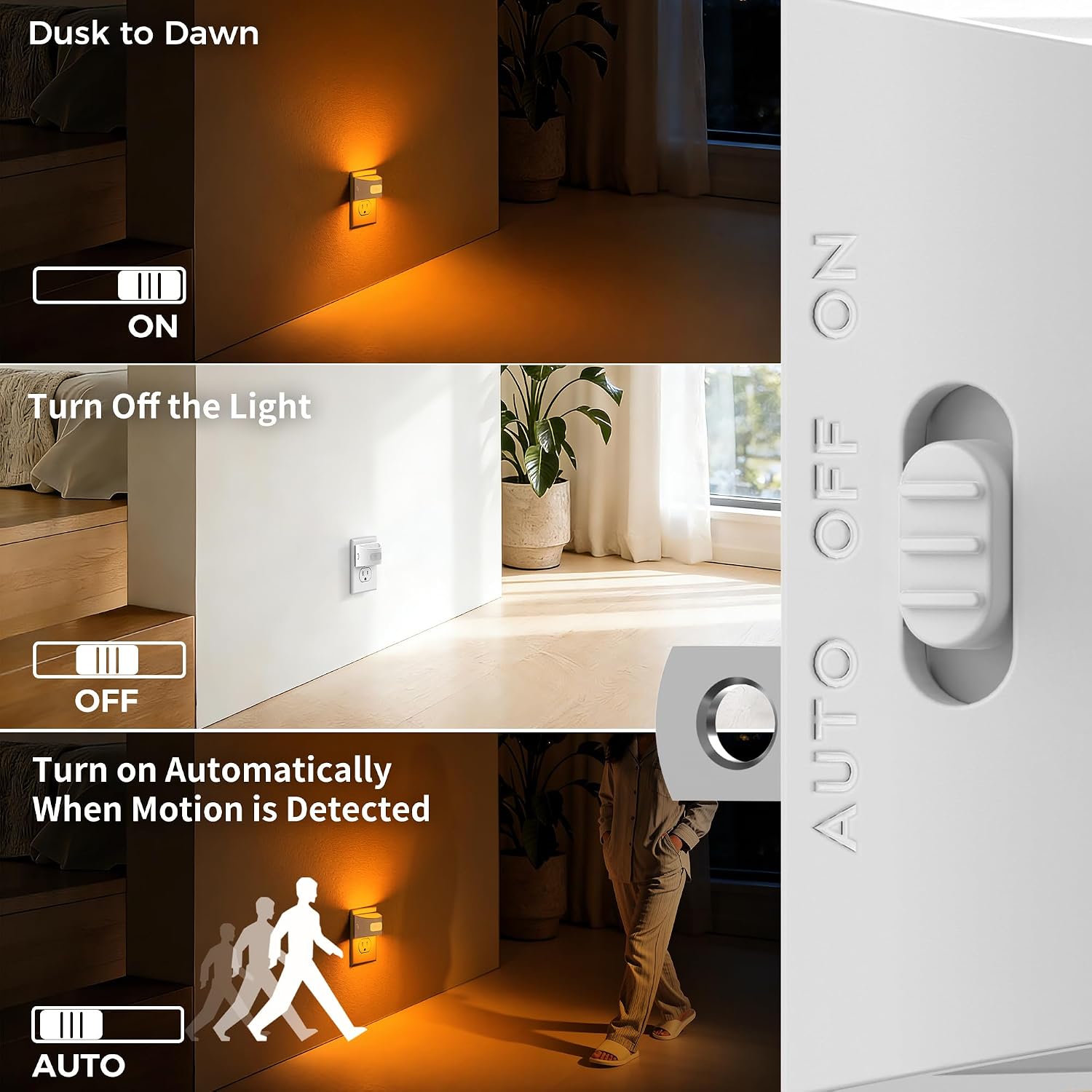 DORESshop LED Night Light[4 Pack], Night Lights Plug into Wall, Dimmable Plug in Night Light with Motion Sensor, Dusk to Dawn Sensor…