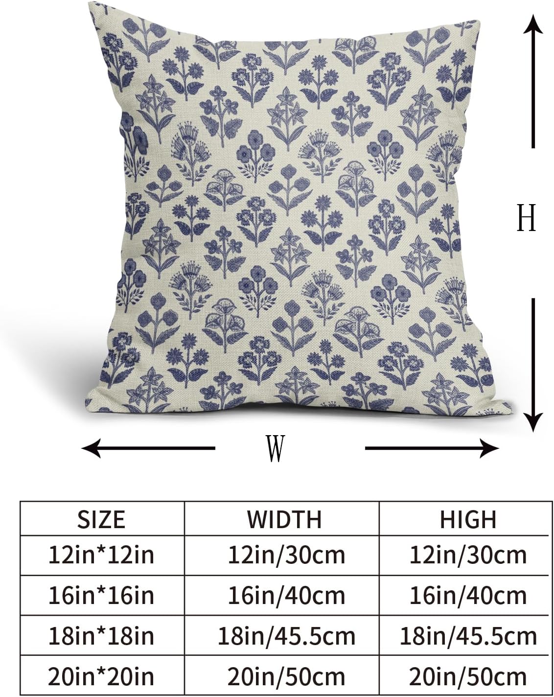 Navy Blue Floral Pillow Covers 22x22 Inch Set of 2, Vintage Flower Block Print Pattern Decorative Throw Pillowcases Outdoor Farmhouse…