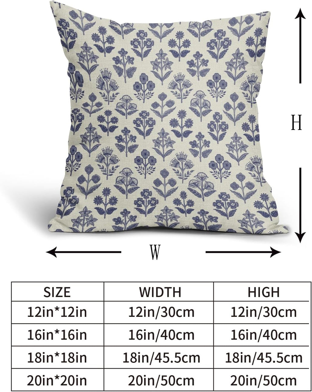 Navy Blue Floral Pillow Covers 16x16 Inch Set of 2, Vintage Flower Block Print Pattern Decorative Throw Pillowcases Outdoor Farmhouse…