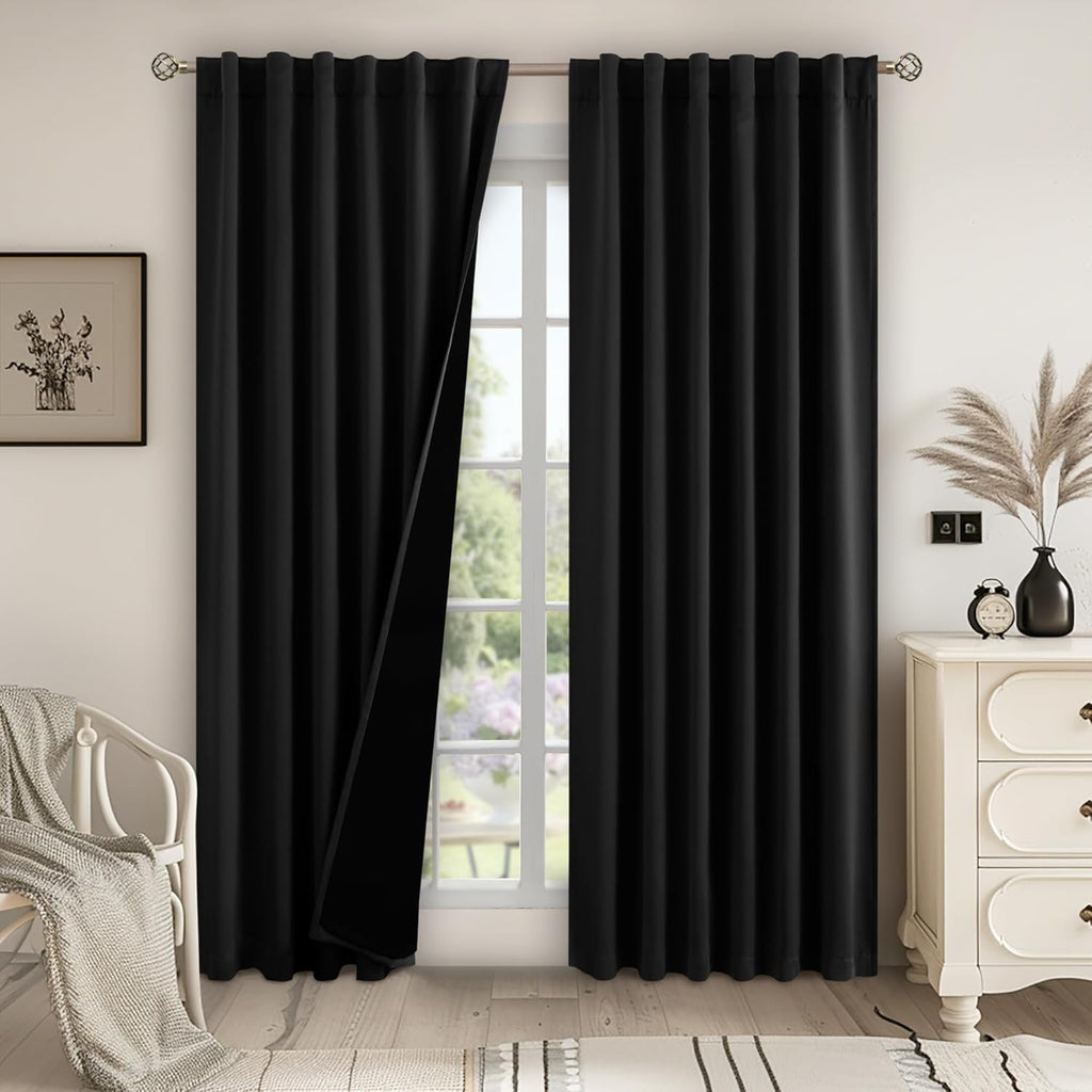 BGment Full Blackout Curtains with Thermal Insulation Liner Curtains 90 Inches Long, Rod Pocket and Back Tab Double Layer Room Darkening…