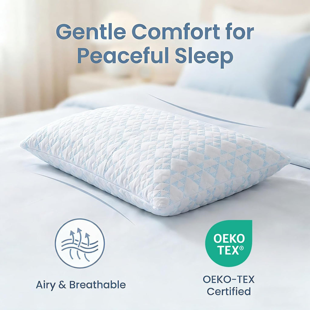 Meoflaw Adjustable Memory Foam Bed Pillows:Queen Size Shredded Foam Pillow Set of 2 for Sleeping with Removable & Washable Pillowcase for B…