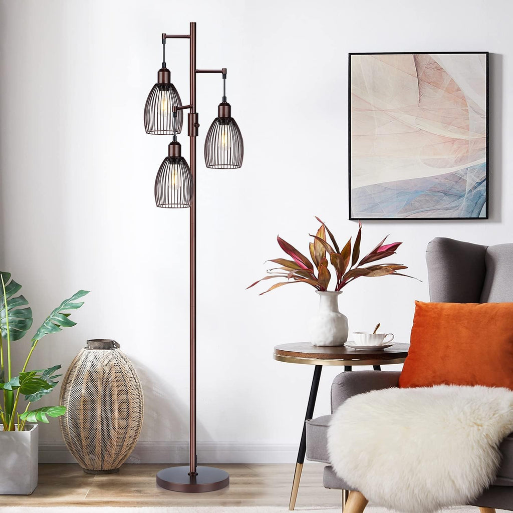 Torondo Dimmable Floor Lamp, Industrial Floor Lamps for Living Room, Brown Tree Lamp Standing Lamp Tall Lamps with 3 Elegant Teardrop…