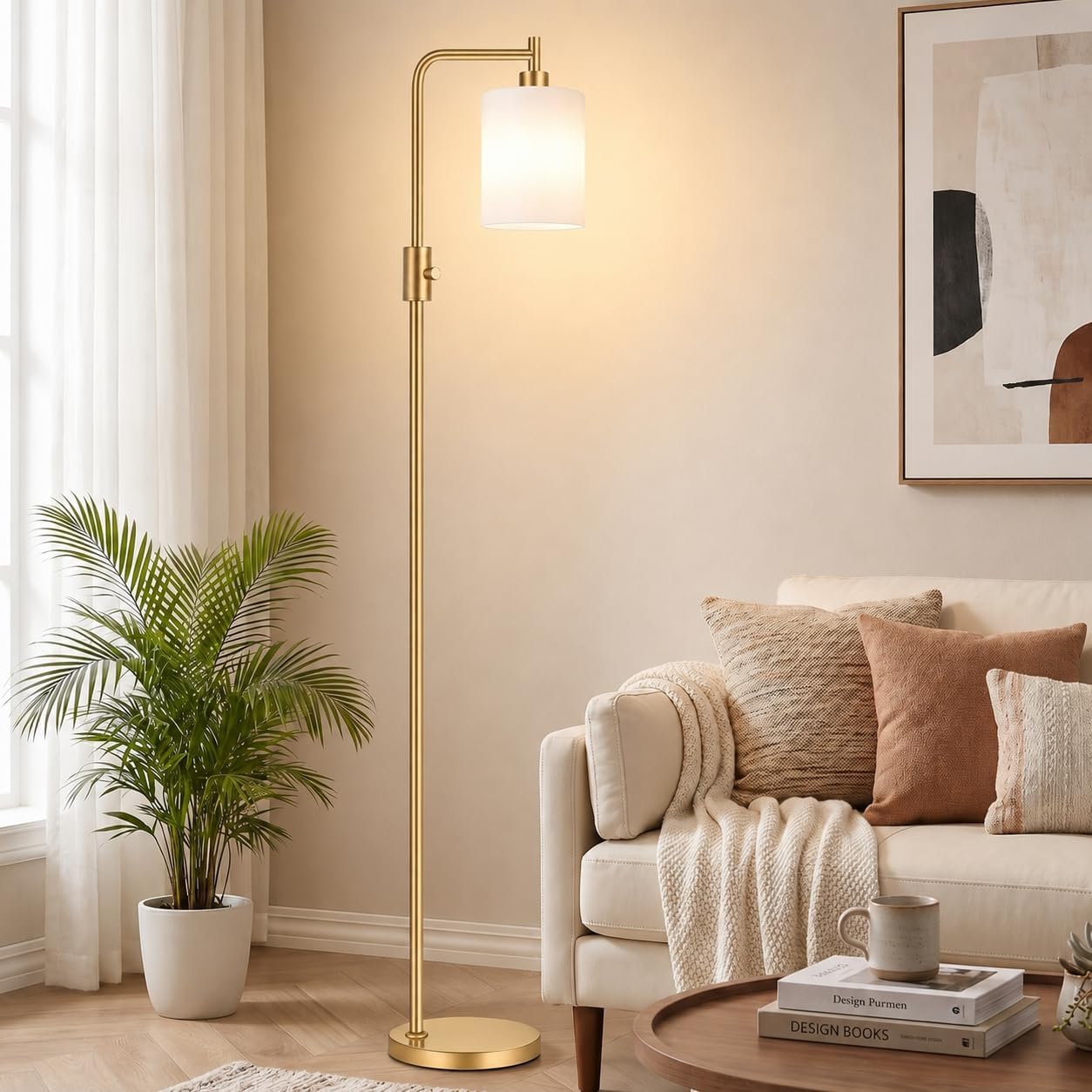 Upgraded】Dimmable Floor Lamps for Living Room with Frosted White Glass Shade, Modern Industrial Floor Lamp with 900LM Bulb Included…