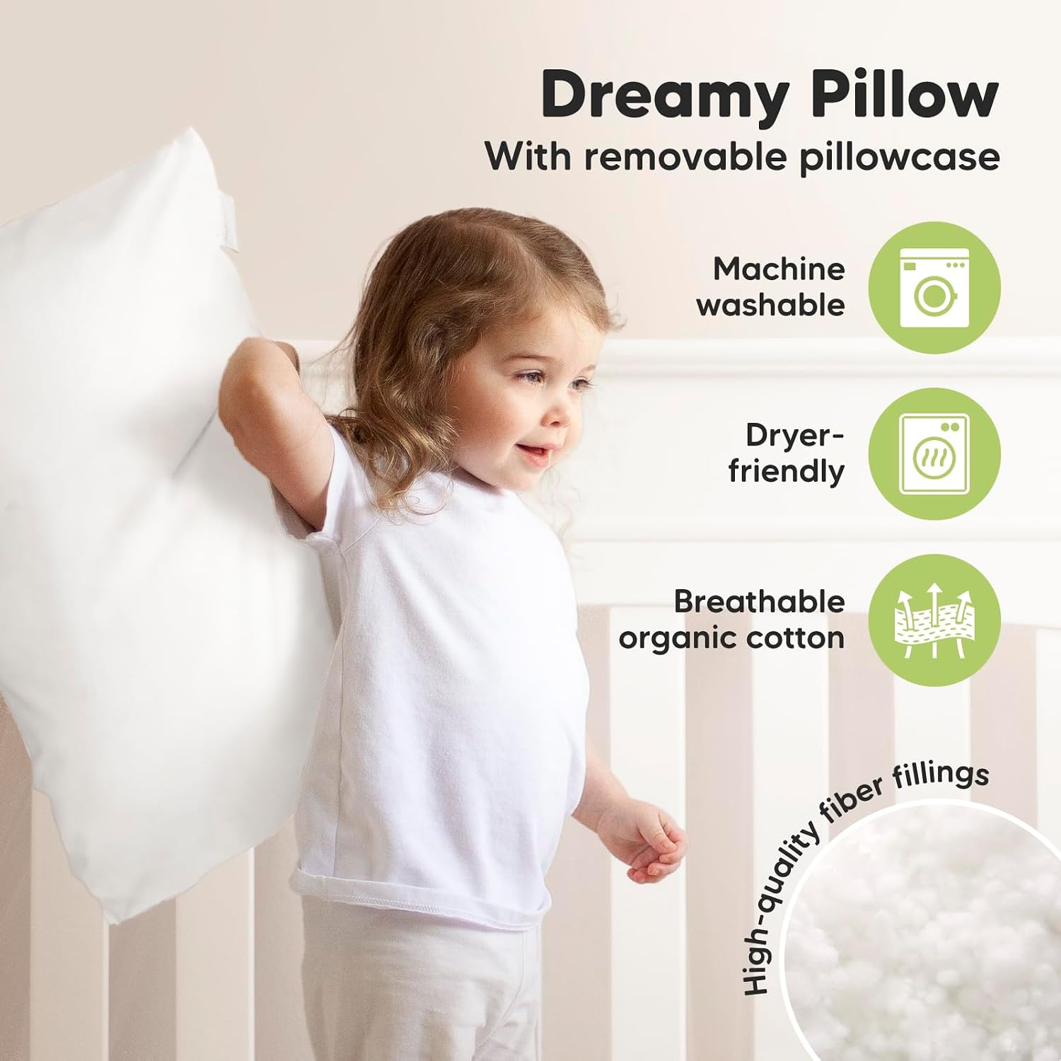 KeaBabies Toddler Pillow with Pillowcase, Jumbo 14X20 - Soft Organic Cotton Toddler Pillows for Sleeping - Machine Washable - Perfect for…