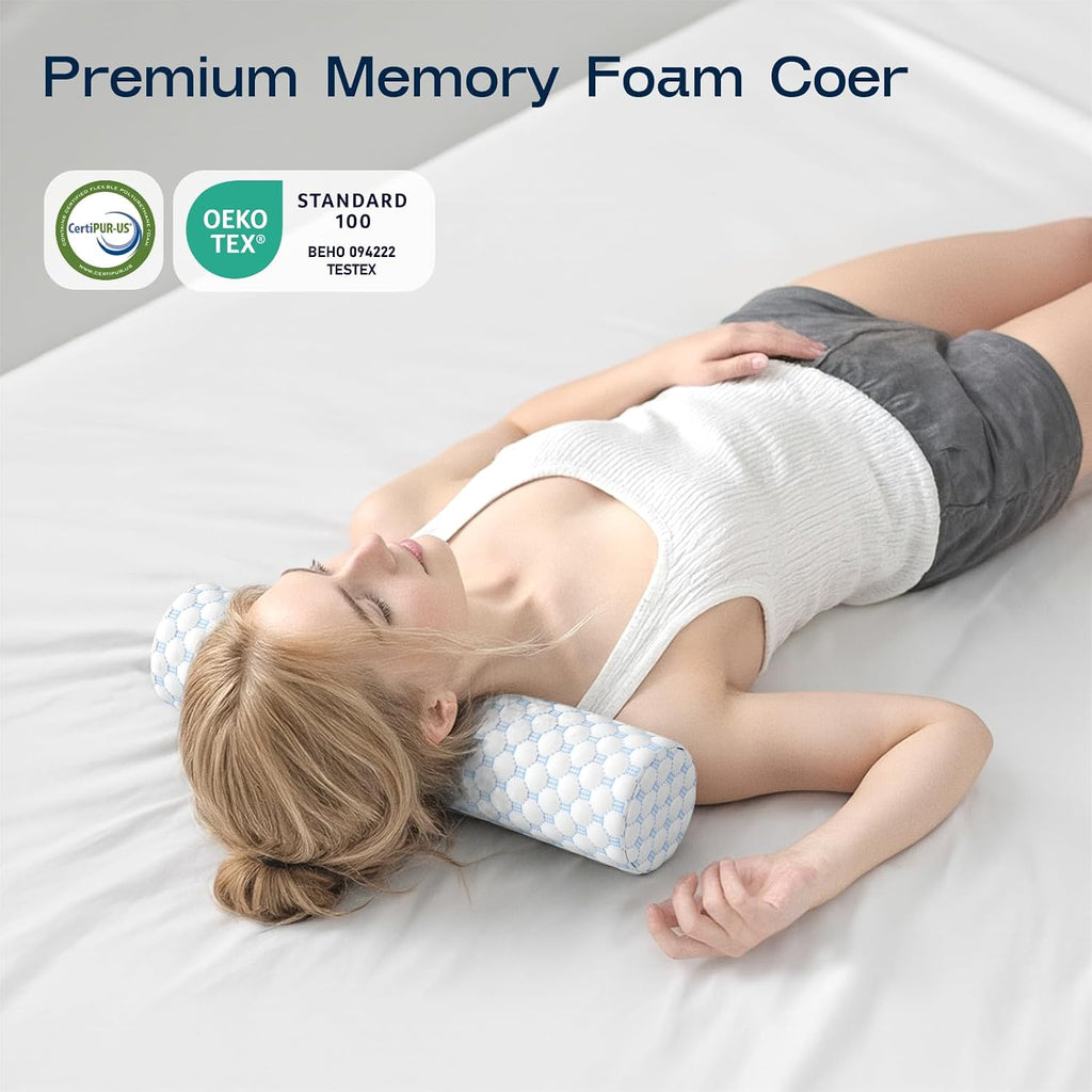 Forcanby Neck Roll Pillow, Memory Foam Neck Support Pillows, Round Neck Pillows, Cylinder Bolster Pillows for Bed, Couch, and Yoga, Removab…
