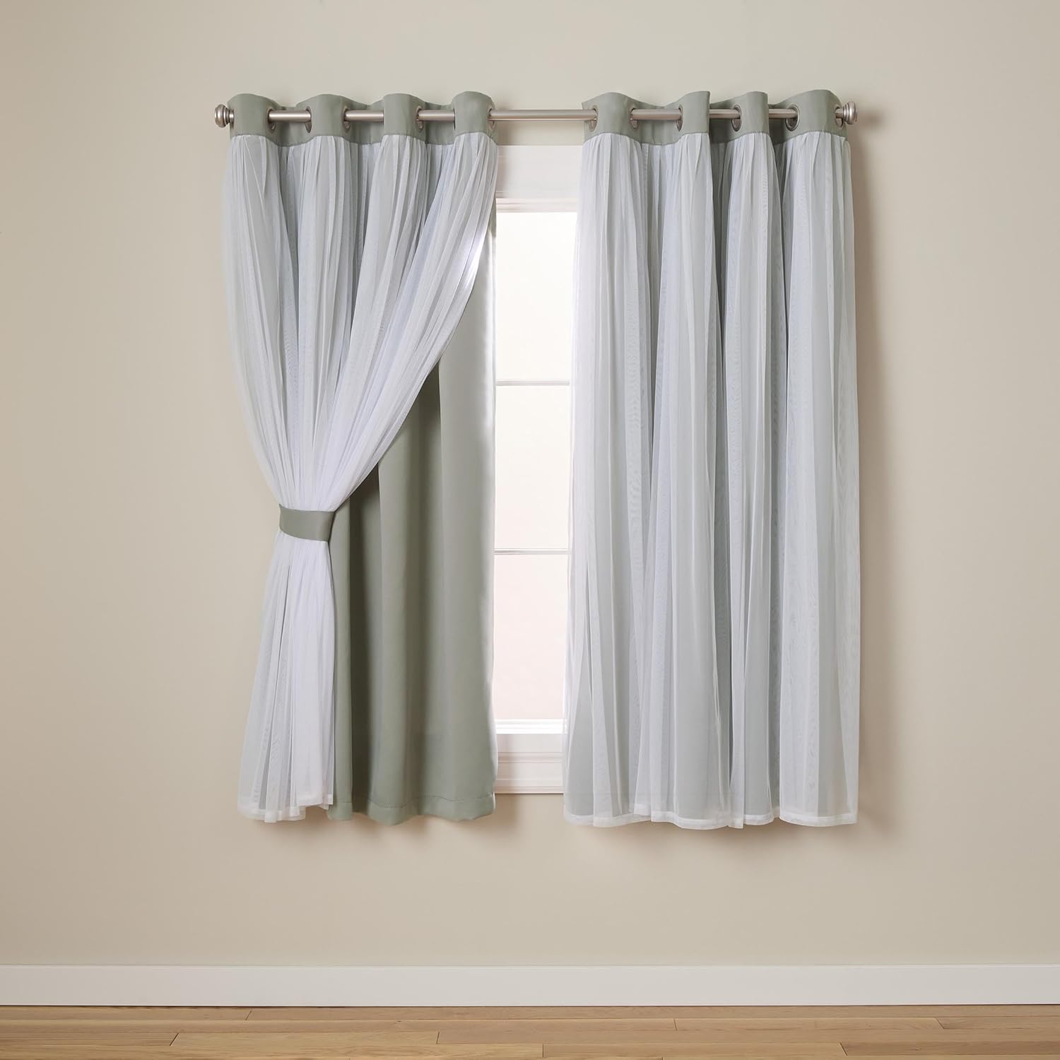 TOWN & COUNTRY LUXE Talia Double Layer Indoor Curtains, Sheer and Room Darkening Blackout, Grommet Top, Energy Efficient, 2-Pack Set, 52x…