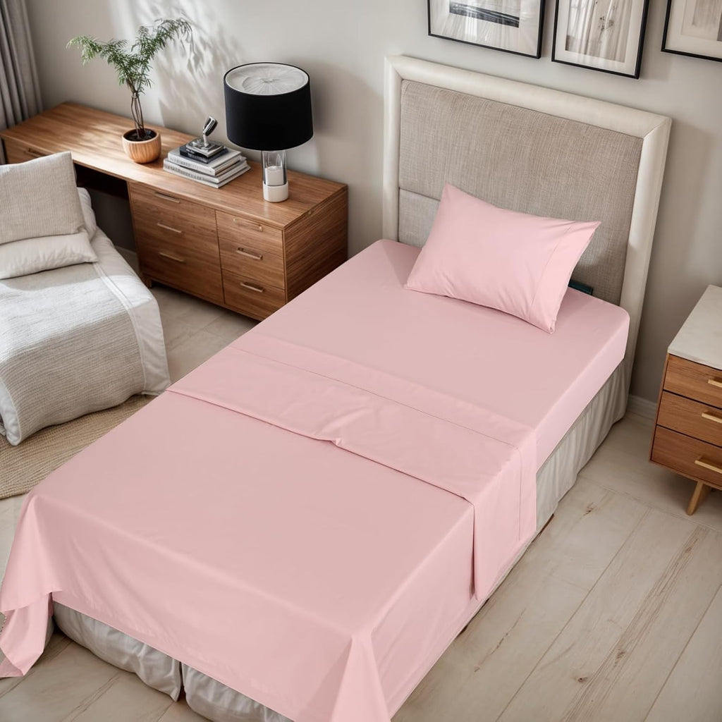 Ruvanti 100% Cotton Organic Percale Sheets Twin XL Size – Crisp Cooling Bed Sheets for Hot Sleepers, Deep Pocket 15”, Soft Peach Finish, Br…