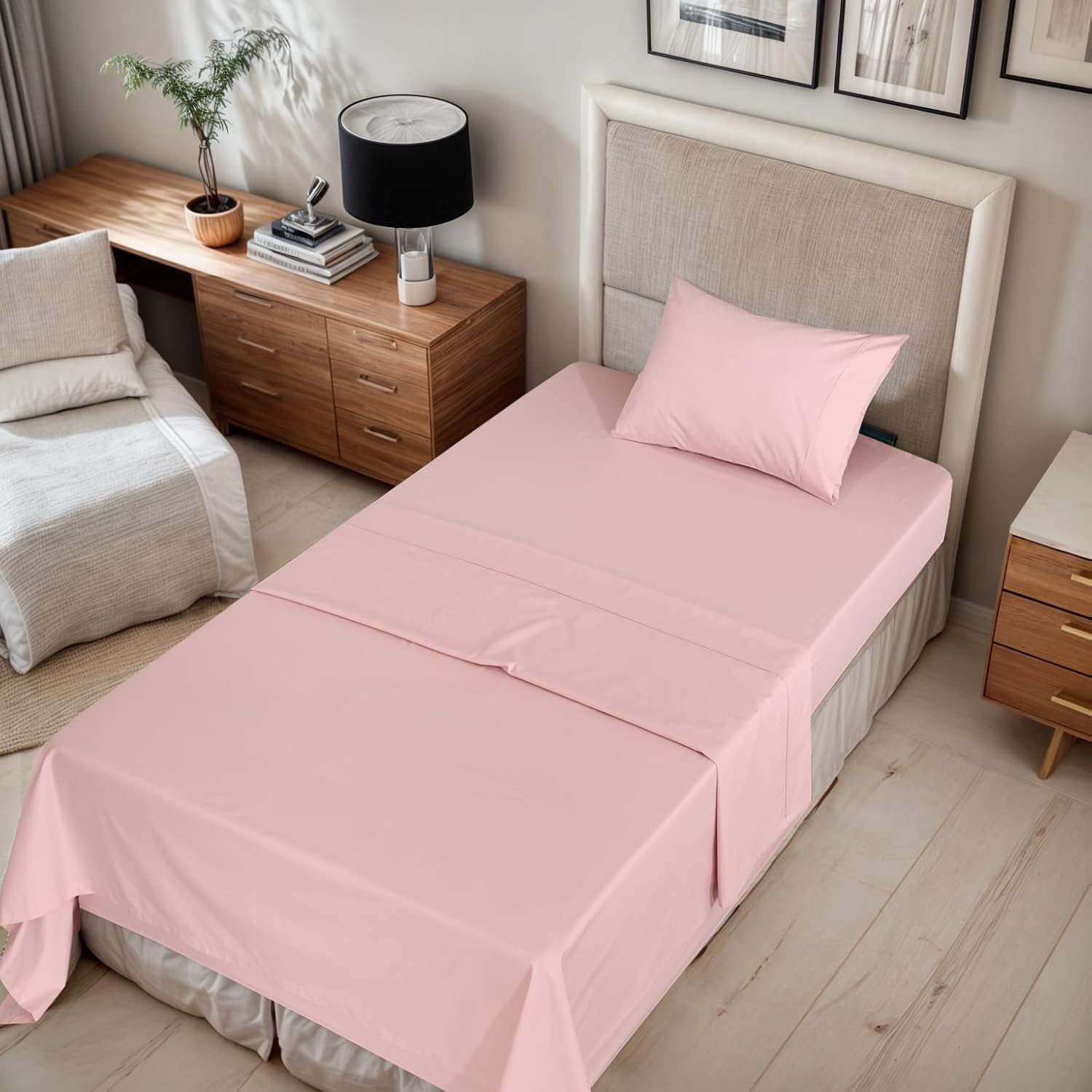 Ruvanti 100% Cotton Organic Percale Sheets Twin XL Size – Crisp Cooling Bed Sheets for Hot Sleepers, Deep Pocket 15”, Soft Peach Finish, Br…