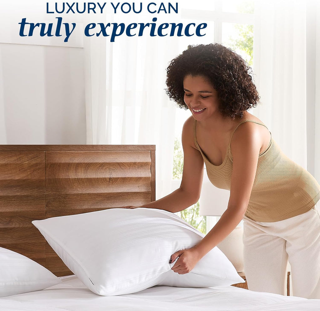 Downluxe Goose Feather and Down Pillows - Hotel Collection Feather Pillows Set of 2 for Back, Stomach or Side Sleepers, King Size (20"x36")…