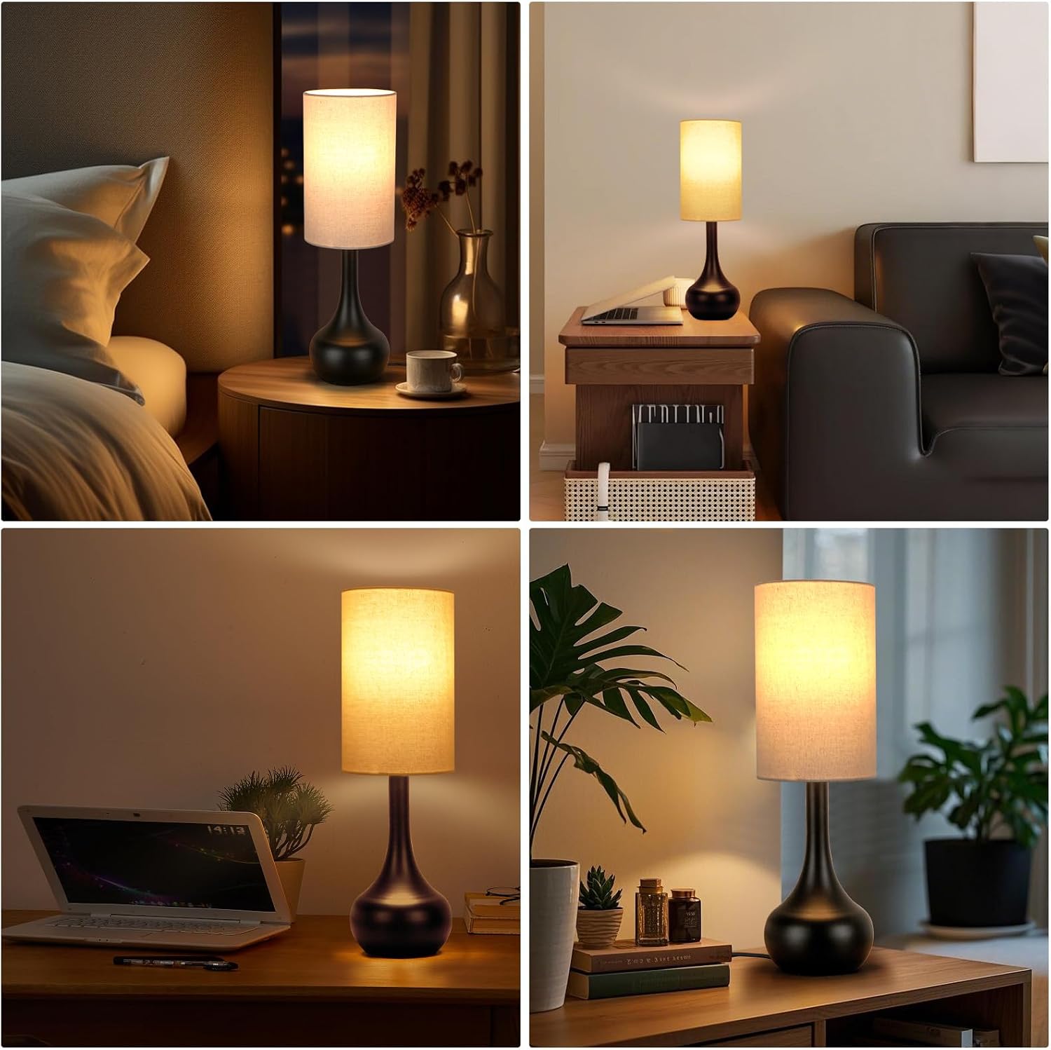 Ledikon Touch Bedside Lamp for Nightstand,3-Way Dimmable, Space Saving & No Assembly Required, Upgraded Small Droplet Vintage Black Table La…