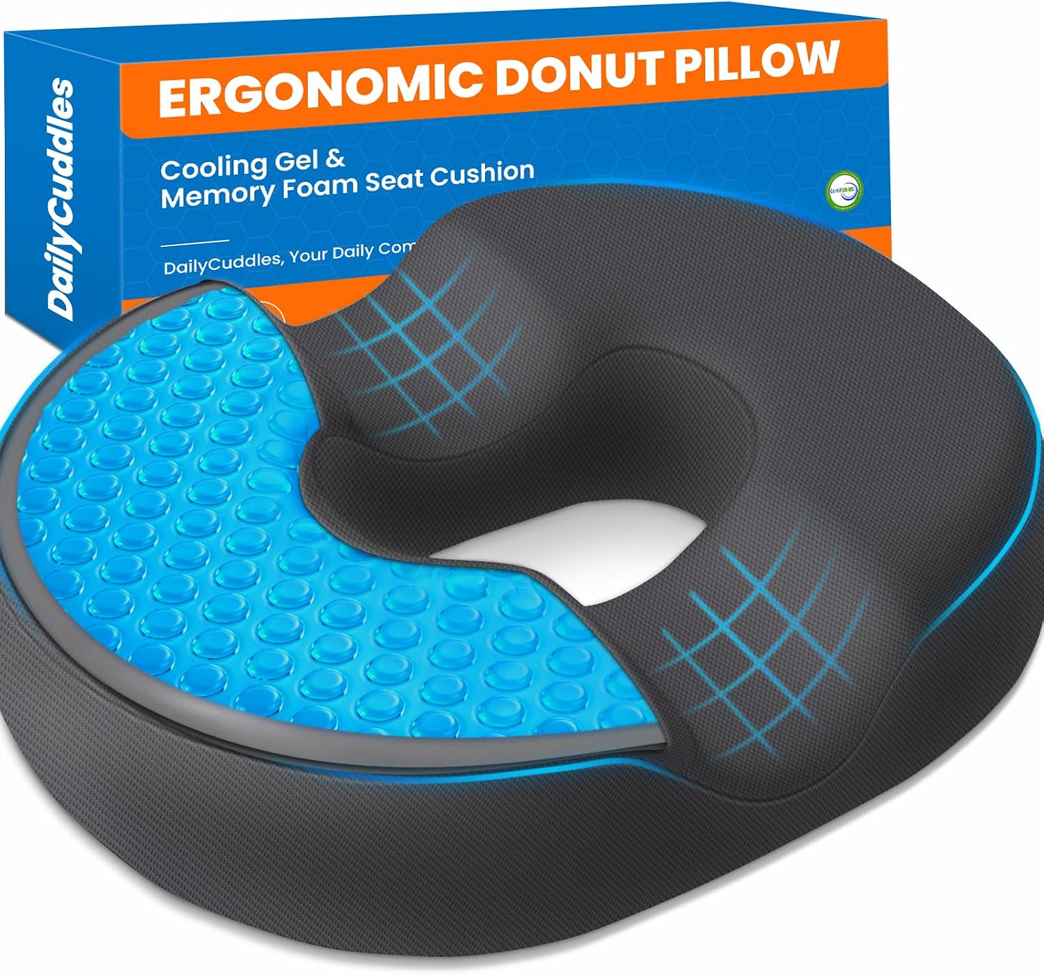 DailyCuddles Donut Pillow for Tailbone Pain, Hemorrhoids - Cooling Gel Memory Foam Chair Seat Cushion for Office, Home & Wheelchair,…