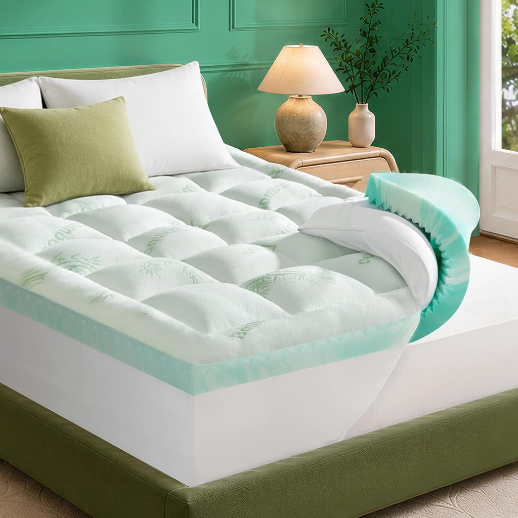 NiceSleepPlusLife Dual Layer 4 Inch Full Size Mattress Topper - 2" Gel Cooling Memory Foam and 2" Ultra Soft Pillow Top, Viscose Made from…