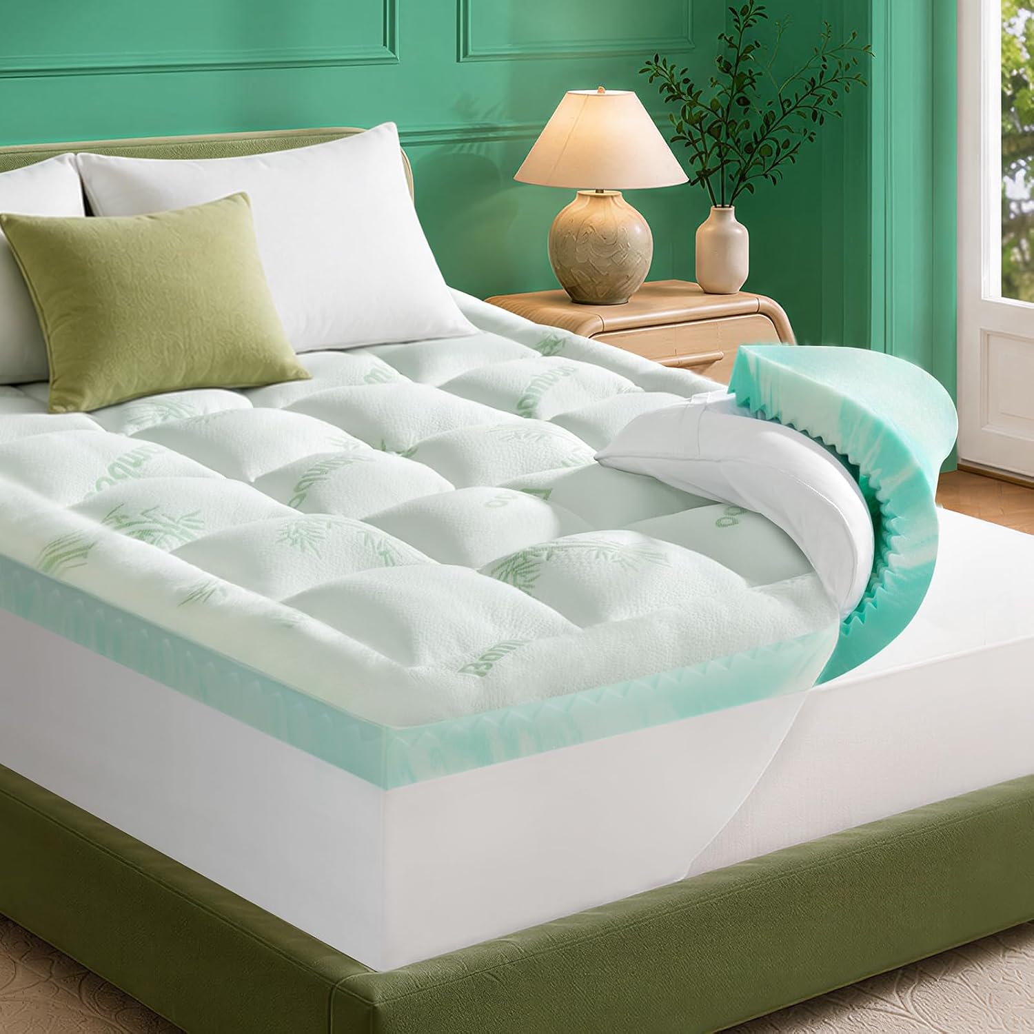 NiceSleepPlusLife Dual Layer 4 Inch Mattress Topper Queen Size Bed - 2" Gel Cooling Memory Foam and 2" Ultra Soft Pillow Top, Viscose Made…