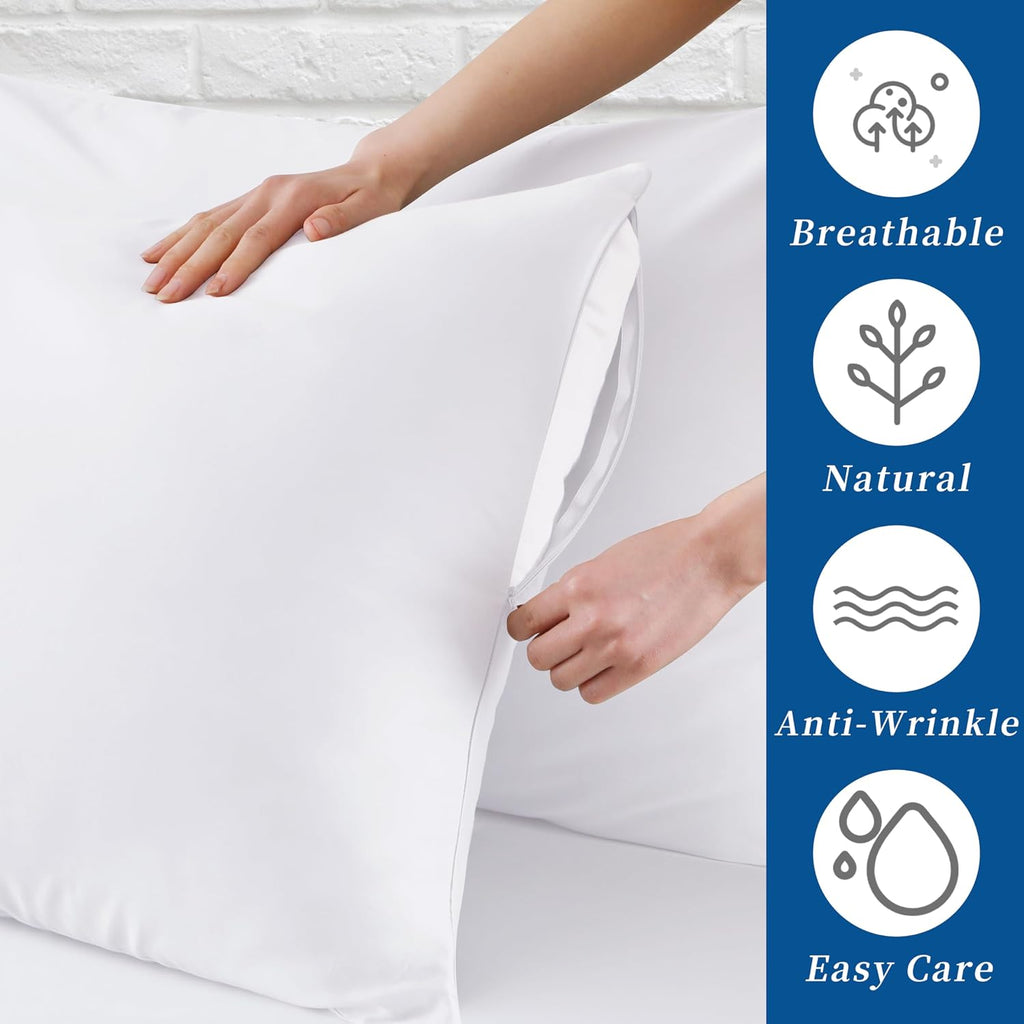 ZaizaiHome Standard Pillow Protector Set of 2, 100% Egyptian Cotton Pillow Cases with Zipper 400 Thread Count Sateen Weave Cotton White Pil…