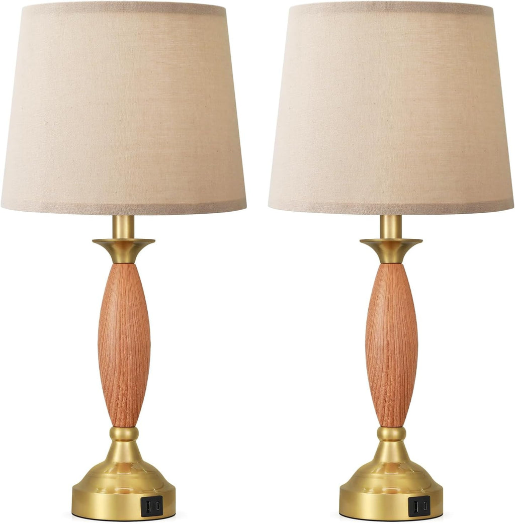 Seealle Touch Lamps for Nightstand - Bedroom Lamps Set of 2 with USB C+A, 3 Way Dimmable Contemporary Metal Wood Table Lamps for Living Room