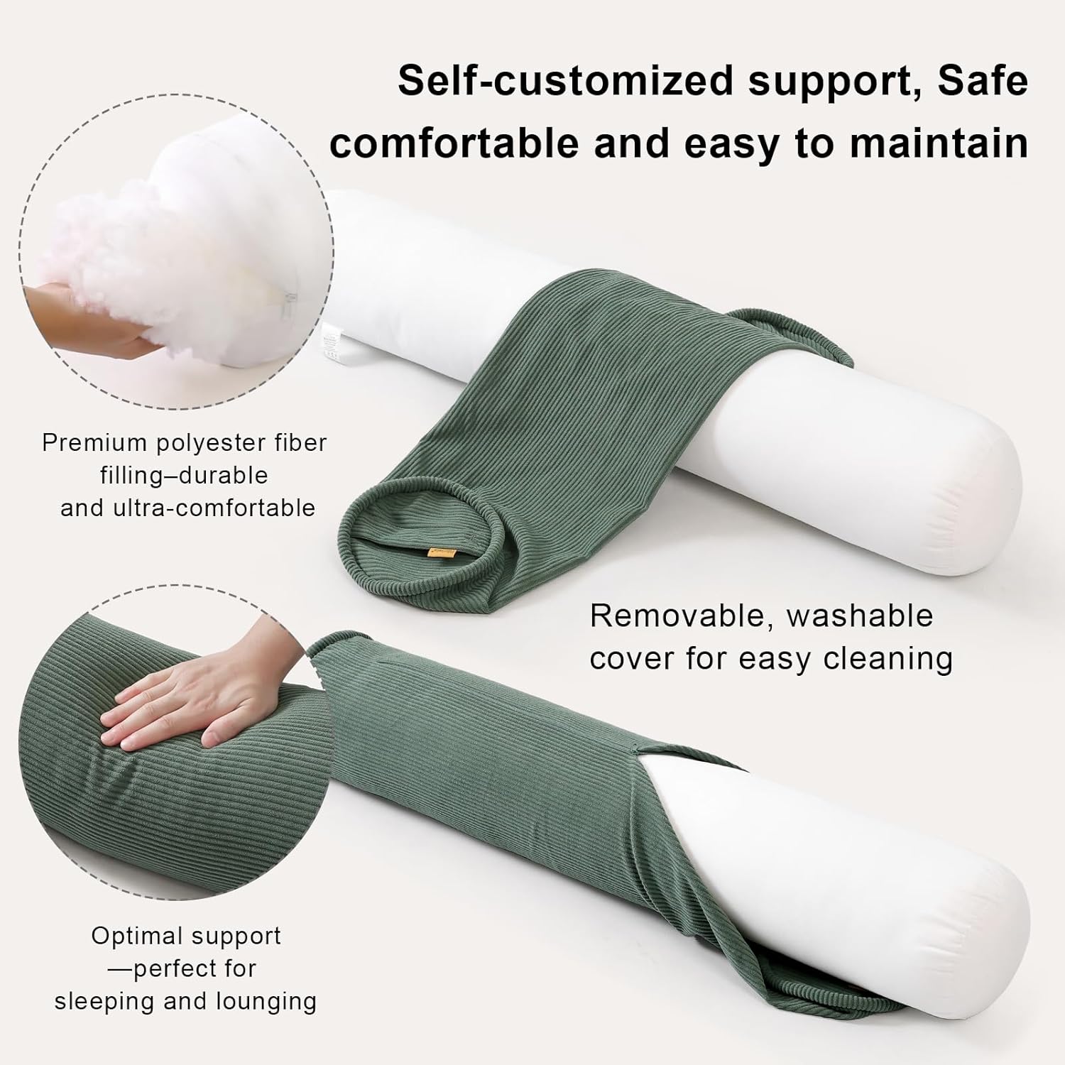 Cuddle Pillow – Corduroy Long Body Pillow for Adults, Cozy Bolster Pillow for Bed, Soft & Supportive for Relaxing Sleep,39 x 7.87…