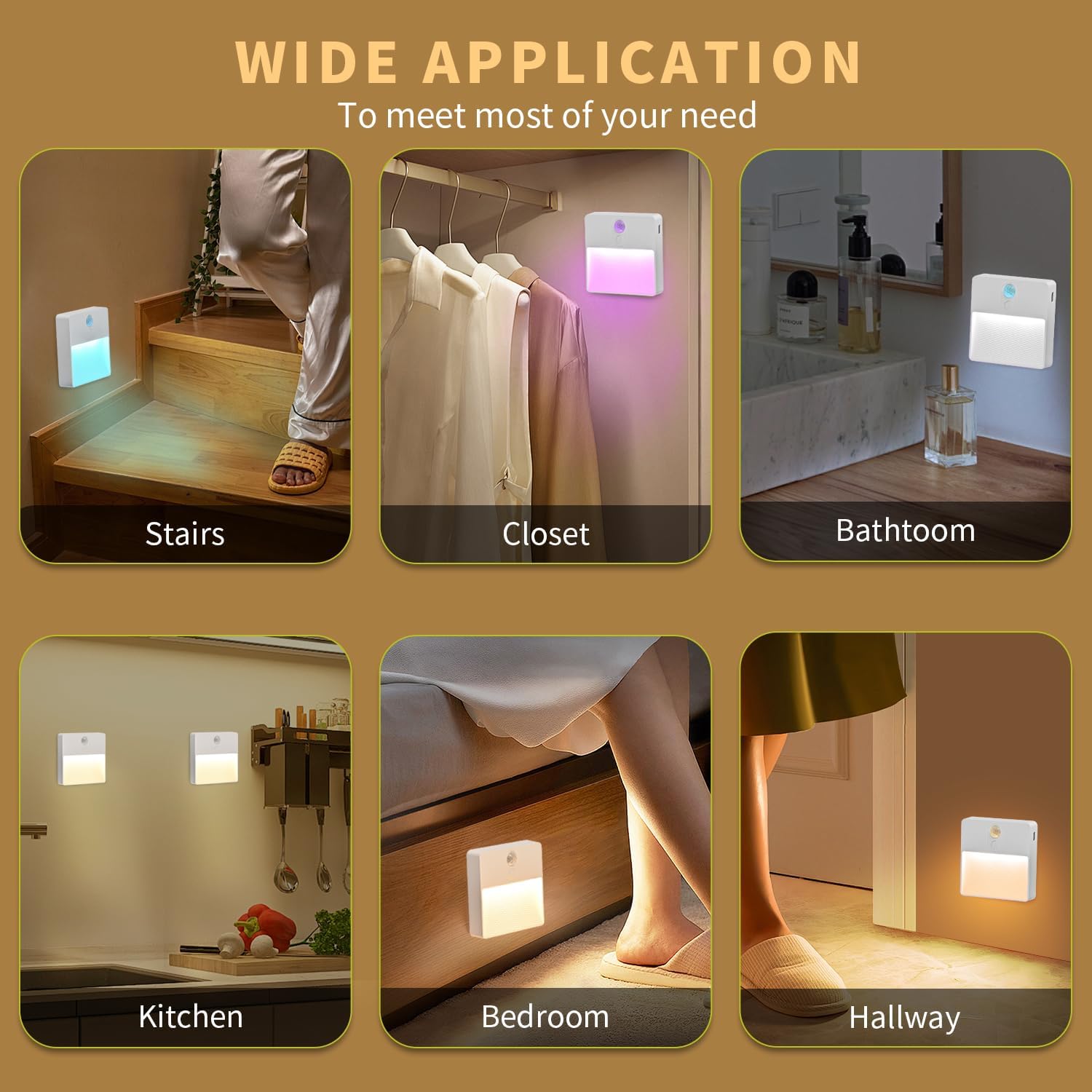 ASAWASA LED Motion Sensor Night Light, 7 Colors Rechargeable Magnetic Decor Wall Lights, Dimmable, Suitable for Bathroom hallways…