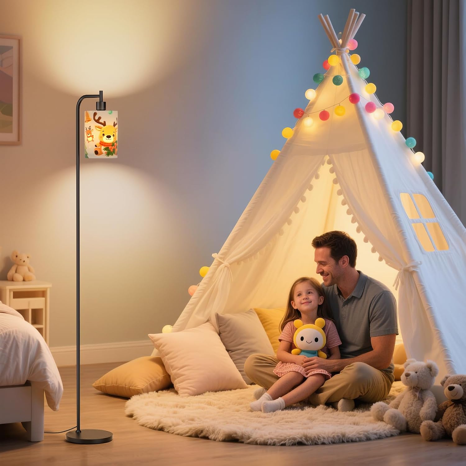 SIBRILLE Kids Floor Lamp with Linen Shade, Dimmable Tall Standing Lamp with Remote Control & 3 Color Temperatures, Modern Floor Lamps for…