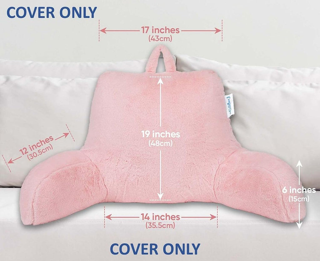 ComfortSpa Reading Pillow Replacement Cover for 19 inch Back Rest Pillow, Polyester Velour Machine Wash and Dry (Faux Fur Pink)