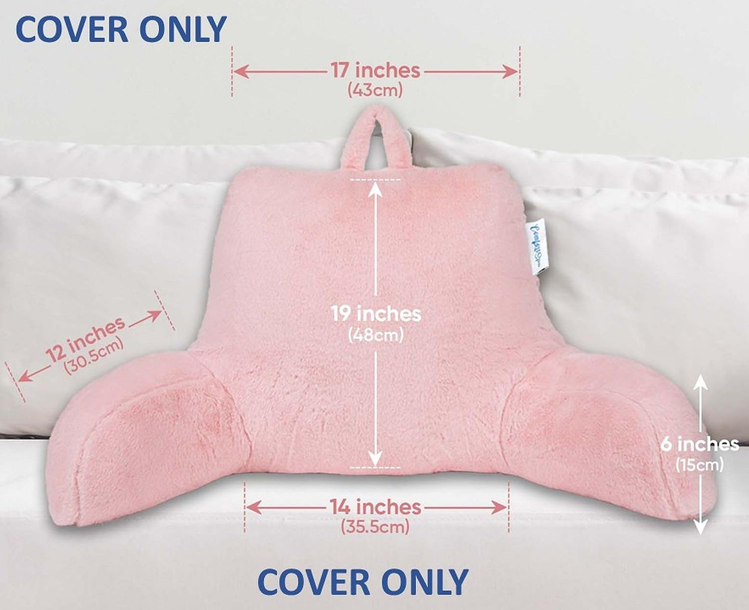 ComfortSpa Reading Pillow Replacement Cover for 19 inch Back Rest Pillow, Polyester Velour Machine Wash and Dry (Faux Fur Pink)