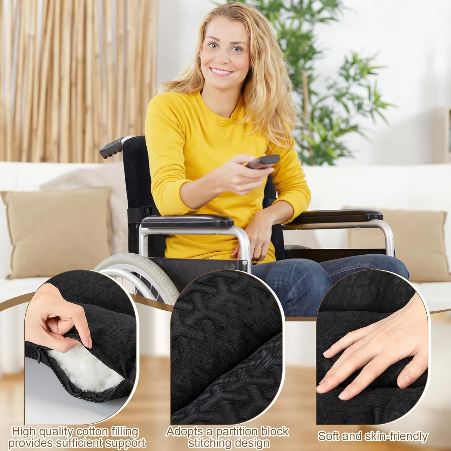 Lateral Support for Wheelchair Back Cushion Pressure Relief Side Support Pads Recliner Wheelchair Lumbar Pillow for Office Chair Back(Black)