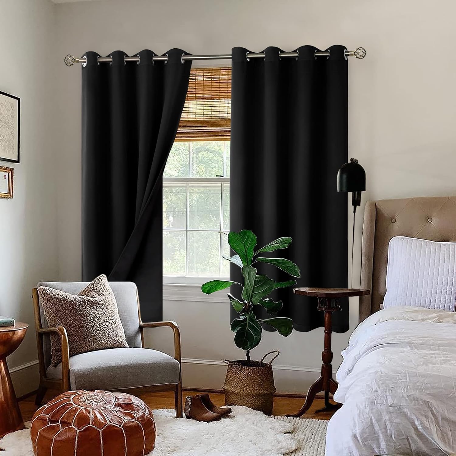 BGment Thermal Insulated 100% Blackout Curtains for Bedroom with Black Liner, Double Layer Full Room Darkening Noise Reducing Grommet Curta…