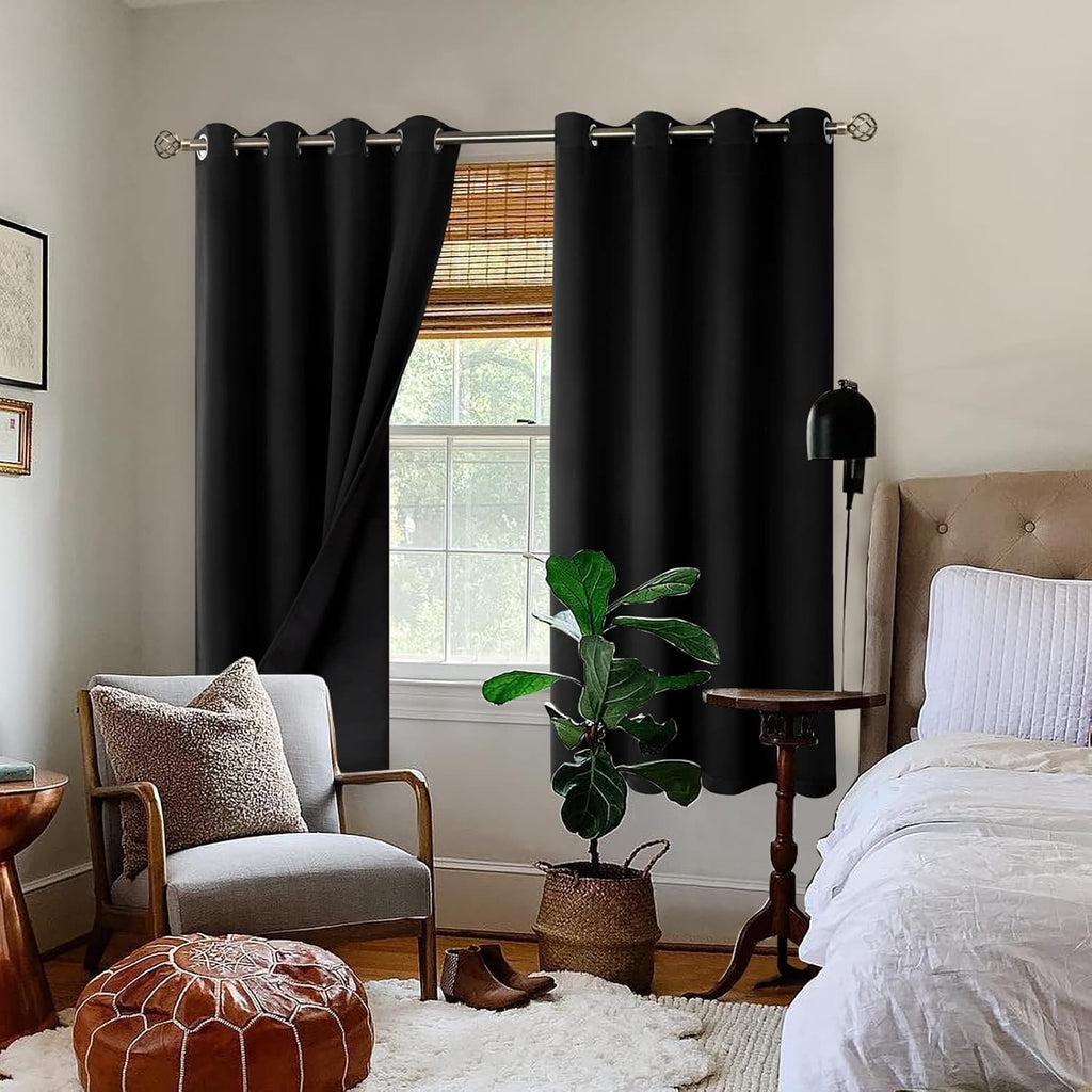 BGment Thermal Insulated 100% Blackout Curtains for Bedroom with Black Liner, Double Layer Full Room Darkening Noise Reducing Grommet Curta…