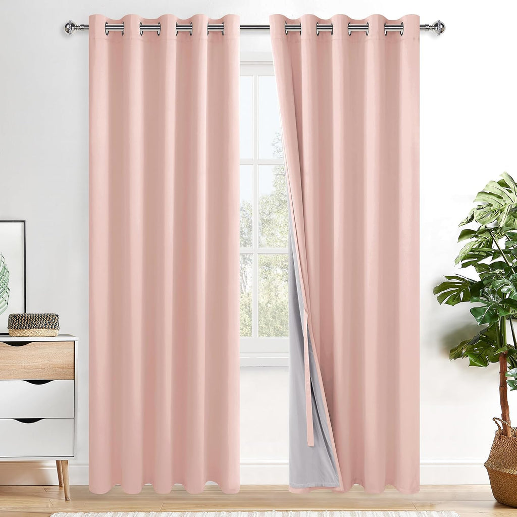 Xwzo 100% Blackout Curtains 84 Inches Length with Tiebacks- Full Shade Window Drapes Thermal Insulated Double Layer with Black Liner for Be…
