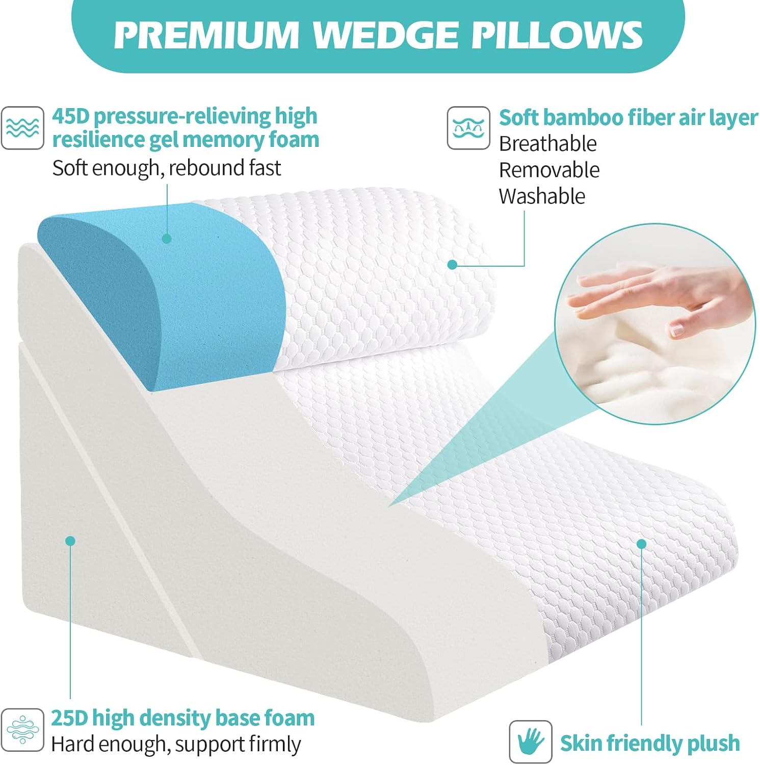 Simpledad Wedge Pillow for Sleeping, Orthopedic Bed Wedge Pillow Set, 15-in-1 Adjustable Memory Foam Wedge Pillow Post Surgery, 9 &16 & 20…
